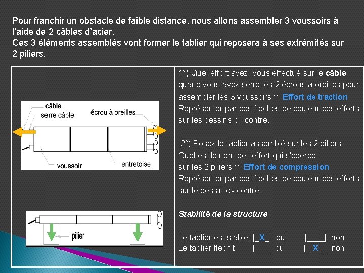 Pour franchir un obstacle de faible distance, nous allons assembler 3 voussoirs à l’aide