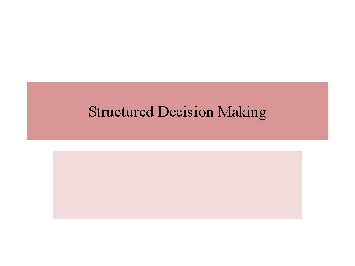 Structured Decision Making Structured Decision Making