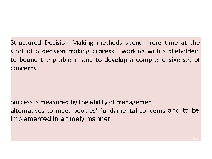 Structured Decision Making methods spend more time at the start of a decision making