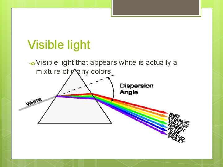 Visible light that appears white is actually a mixture of many colors 