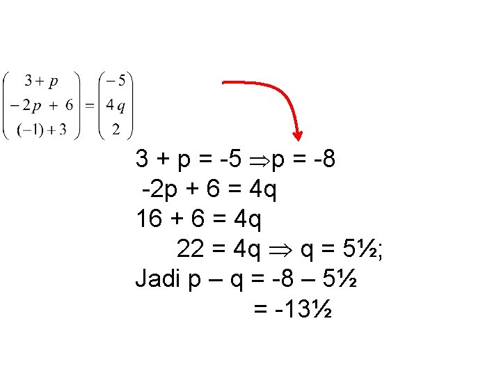 3 + p = -5 p = -8 -2 p + 6 = 4