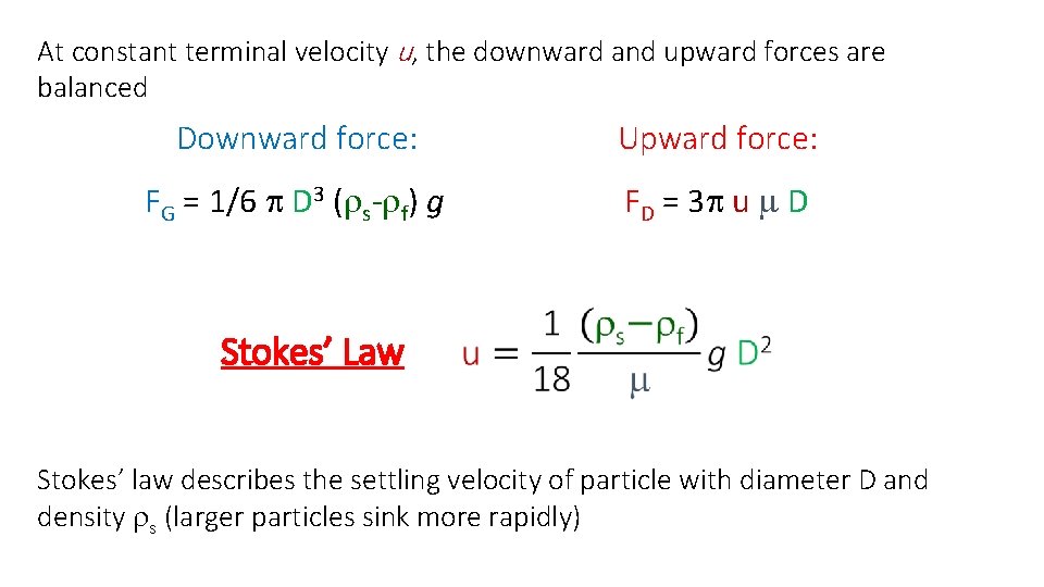 At constant terminal velocity u, the downward and upward forces are balanced Downward force:
