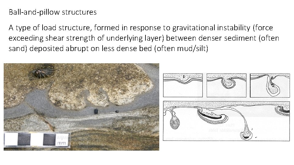 Ball-and-pillow structures A type of load structure, formed in response to gravitational instability (force
