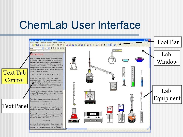Chem. Lab User Interface Tool Bar Lab Window Text Tab Control Lab Equipment Text
