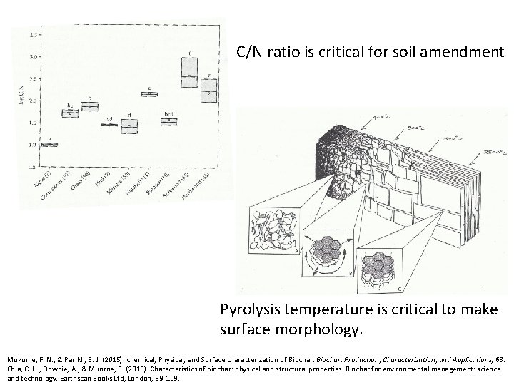 C/N ratio is critical for soil amendment Pyrolysis temperature is critical to make surface