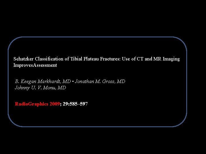 Schatzker Classification of Tibial Plateau Fractures: Use of CT and MR Imaging Improves. Assessment