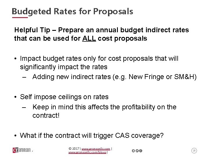 Budgeted Rates for Proposals Helpful Tip – Prepare an annual budget indirect rates that