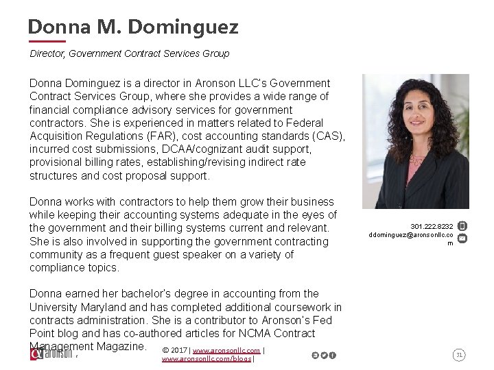 Donna M. Dominguez Director, Government Contract Services Group Donna Dominguez is a director in