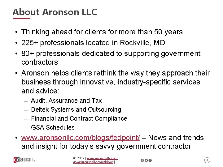 About Aronson LLC • Thinking ahead for clients for more than 50 years •