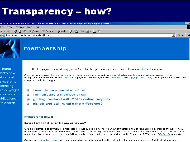 Transparency – how? 