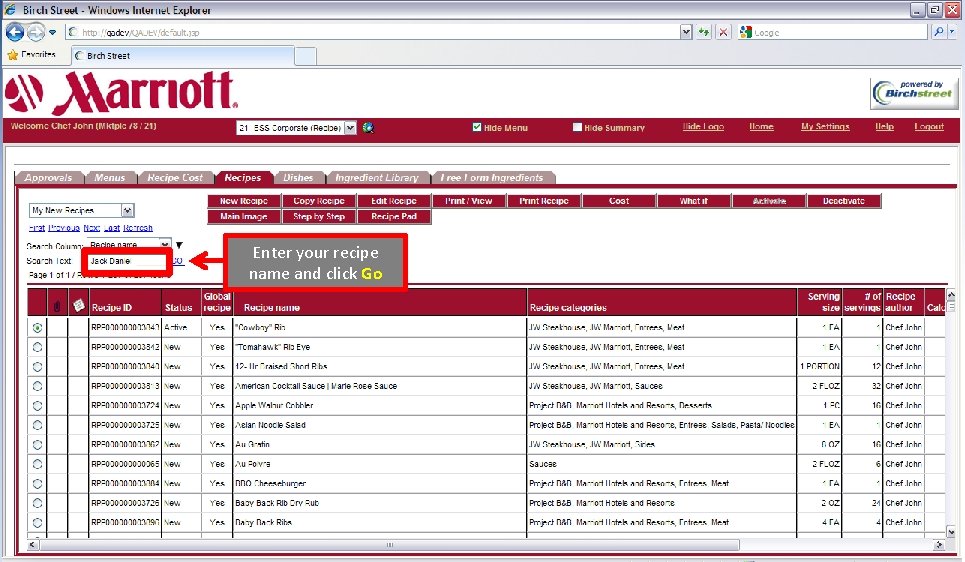 Enter your recipe name and click Go 
