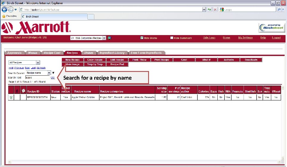 Search for a recipe by name 