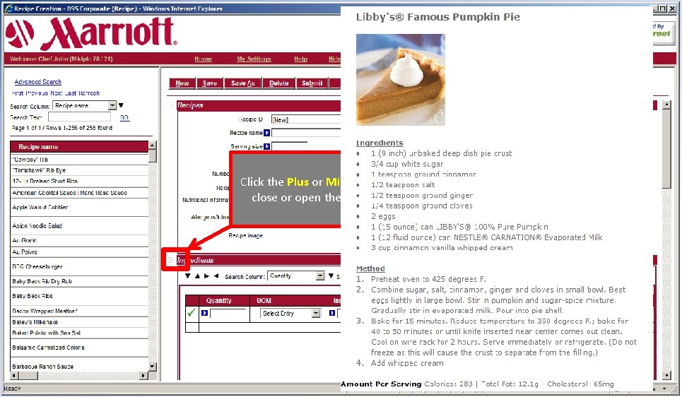Click the Plus or Minus signs to close or open the sections. 