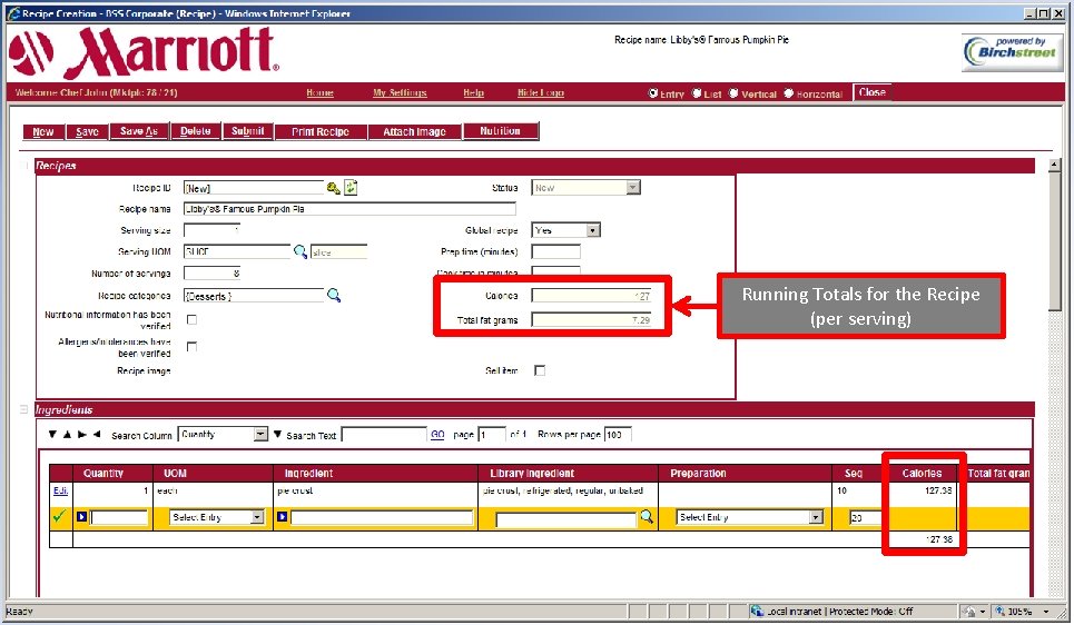 Running Totals for the Recipe (per serving) 