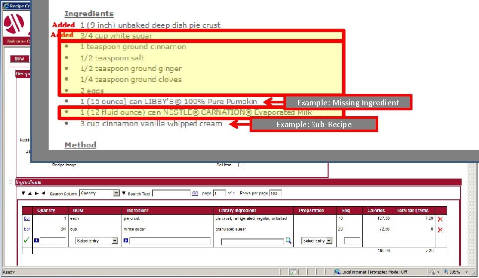 Example: Missing Ingredient Example: Sub-Recipe 