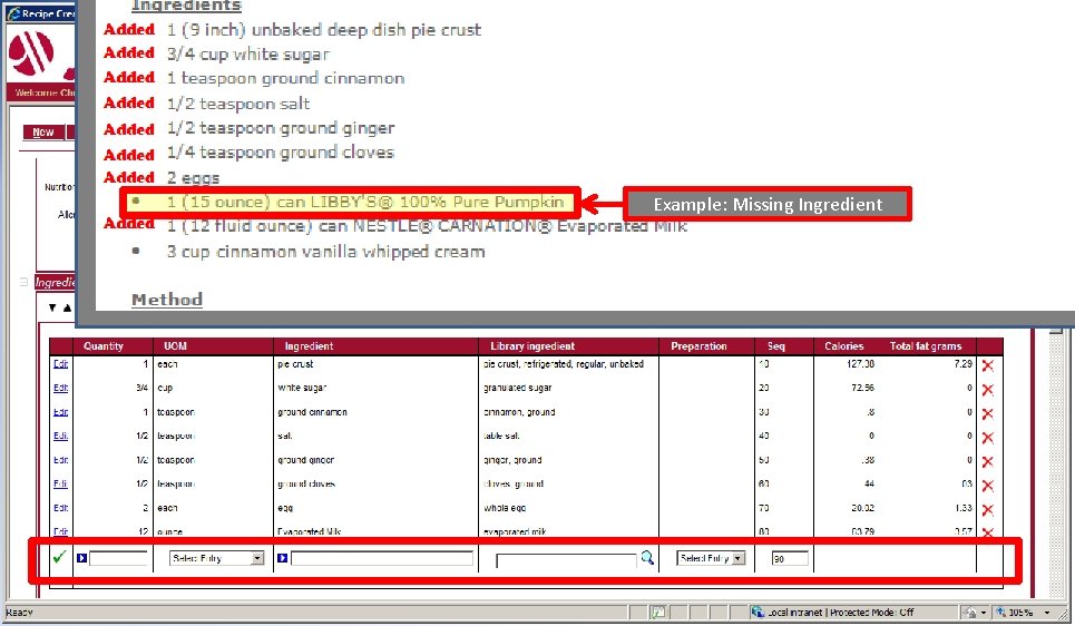 Example: Missing Ingredient 