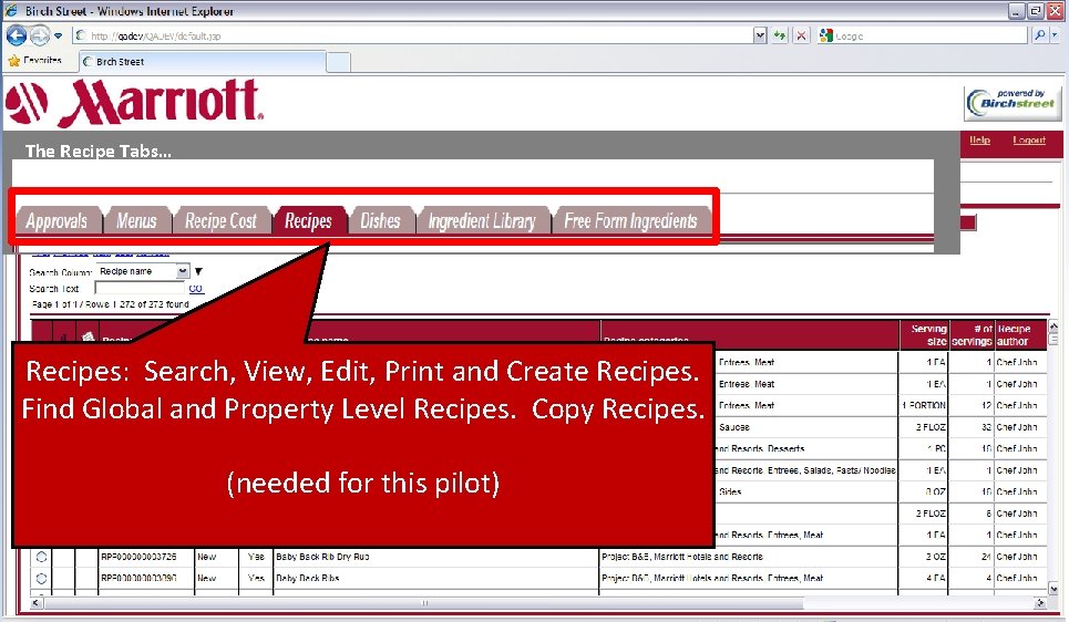 The Recipe Tabs… Recipes: Search, View, Edit, Print and Create Recipes. Find Global and