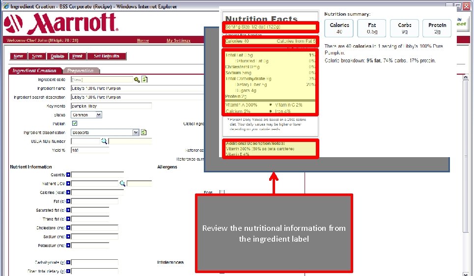 Review the nutritional information from the ingredient label 