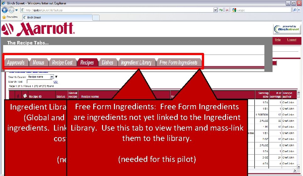 The Recipe Tabs… Form Ingredients: Free Form Ingredients Ingredient Library: Free Search and View