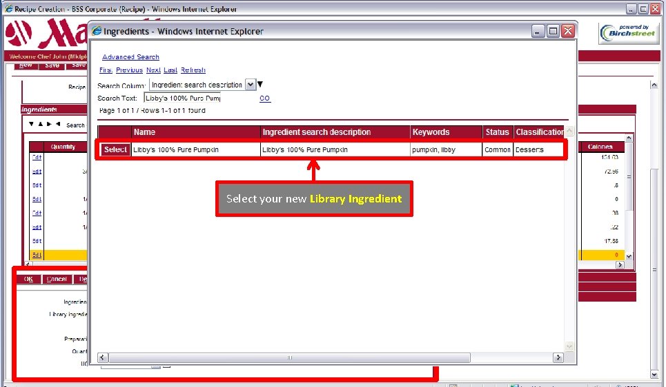 Select your new Library Ingredient You can now look up your newly added Library