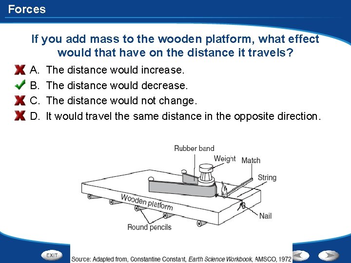 Forces If you add mass to the wooden platform, what effect would that have