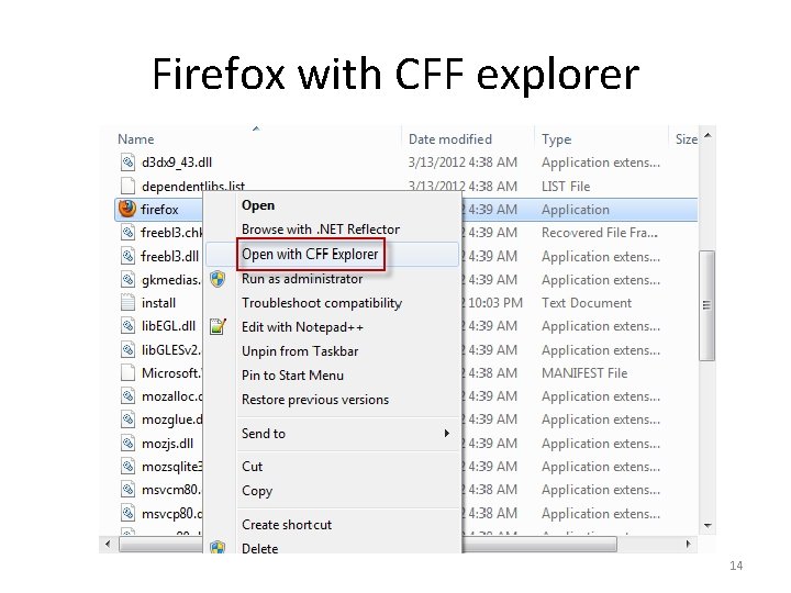 Firefox with CFF explorer 14 