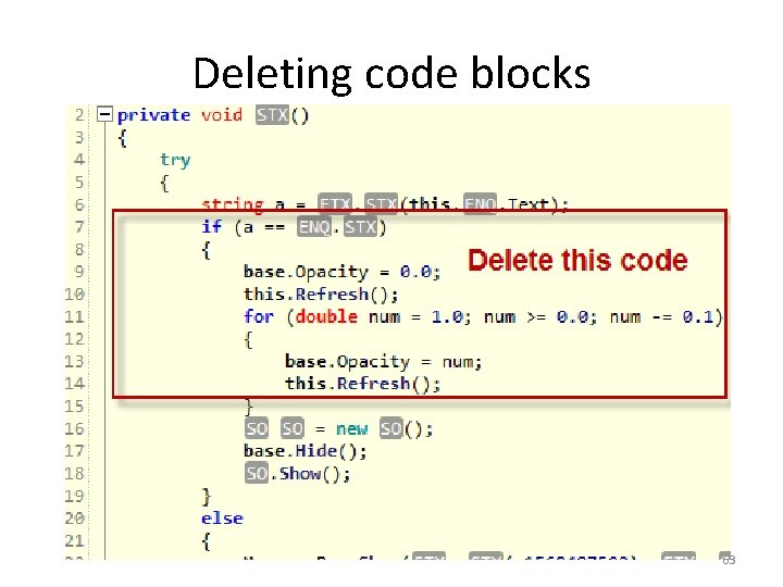 Deleting code blocks 63 