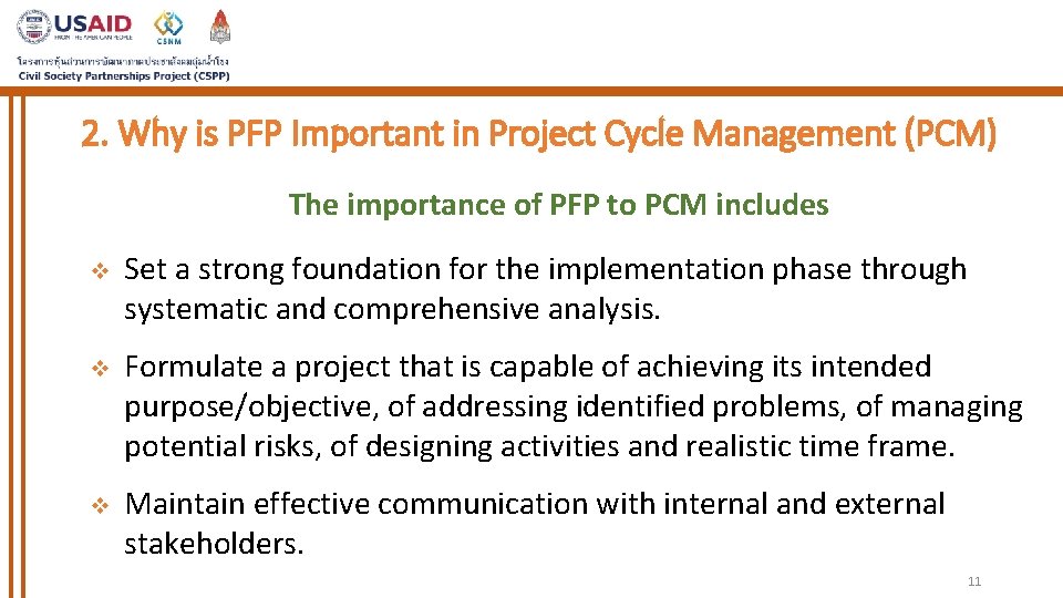 2. Why is PFP Important in Project Cycle Management (PCM) The importance of PFP