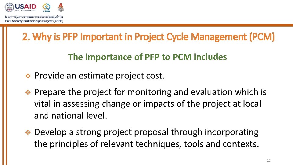 2. Why is PFP Important in Project Cycle Management (PCM) The importance of PFP