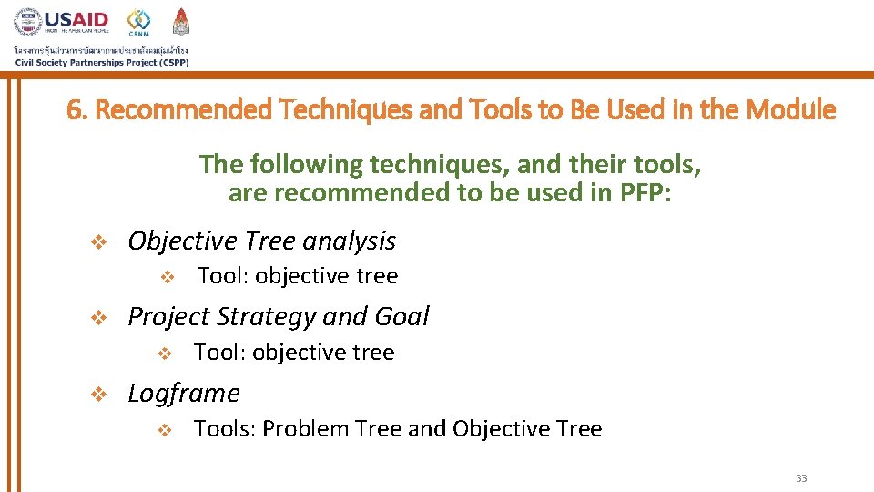 6. Recommended Techniques and Tools to Be Used in the Module The following techniques,