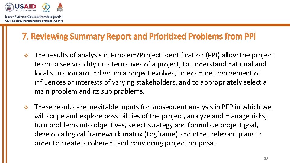 7. Reviewing Summary Report and Prioritized Problems from PPI v The results of analysis
