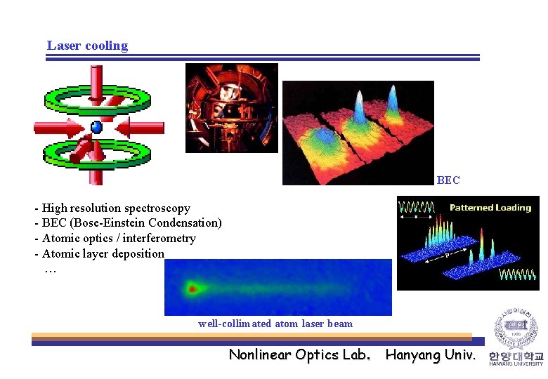 Laser cooling BEC - High resolution spectroscopy - BEC (Bose-Einstein Condensation) - Atomic optics