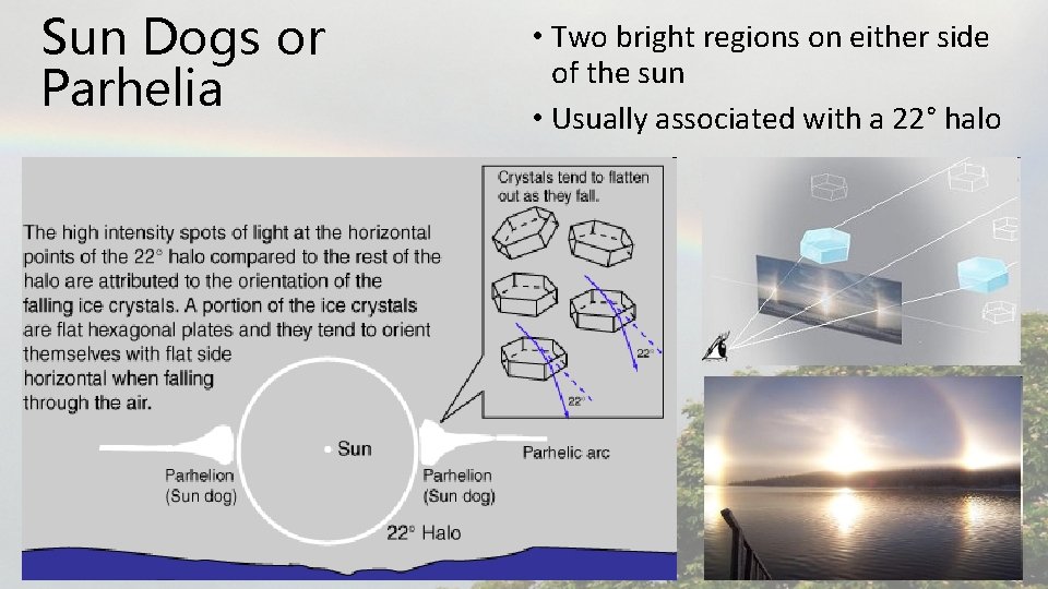 Sun Dogs or Parhelia • Two bright regions on either side of the sun