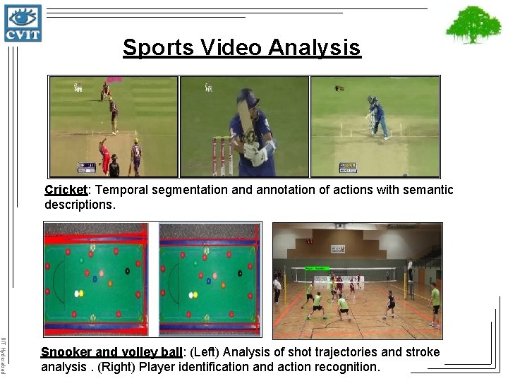 Sports Video Analysis Cricket: Temporal segmentation and annotation of actions with semantic descriptions. IIIT