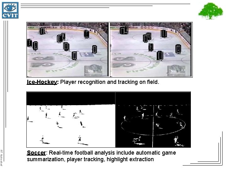 Ice-Hockey: Player recognition and tracking on field. IIIT Hyderabad Soccer: Real-time football analysis include