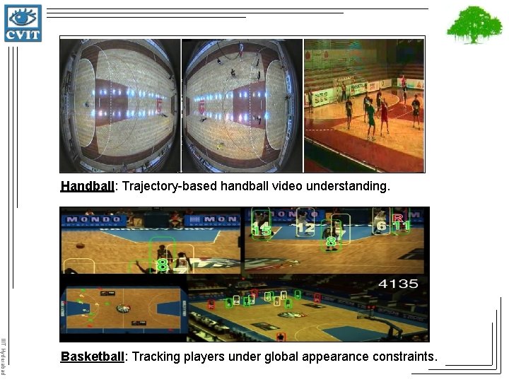 Handball: Trajectory-based handball video understanding. IIIT Hyderabad Basketball: Tracking players under global appearance constraints.