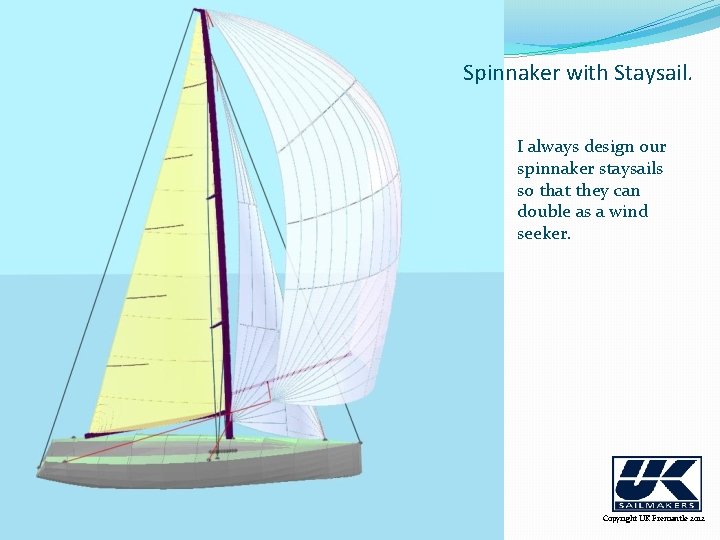 Spinnaker with Staysail. I always design our spinnaker staysails so that they can double