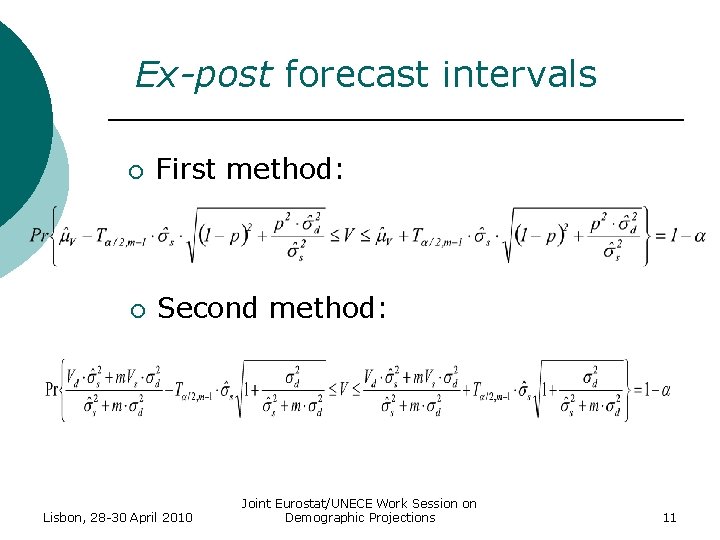 Ex-post forecast intervals ¡ First method: ¡ Second method: Lisbon, 28 -30 April 2010