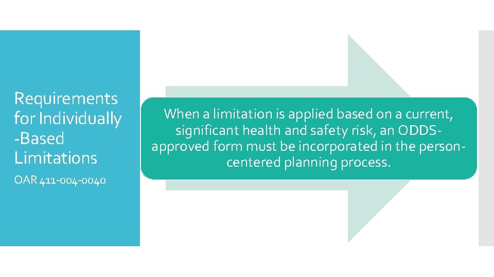 Requirements for Individually -Based Limitations OAR 411 -0040 When a limitation is applied based