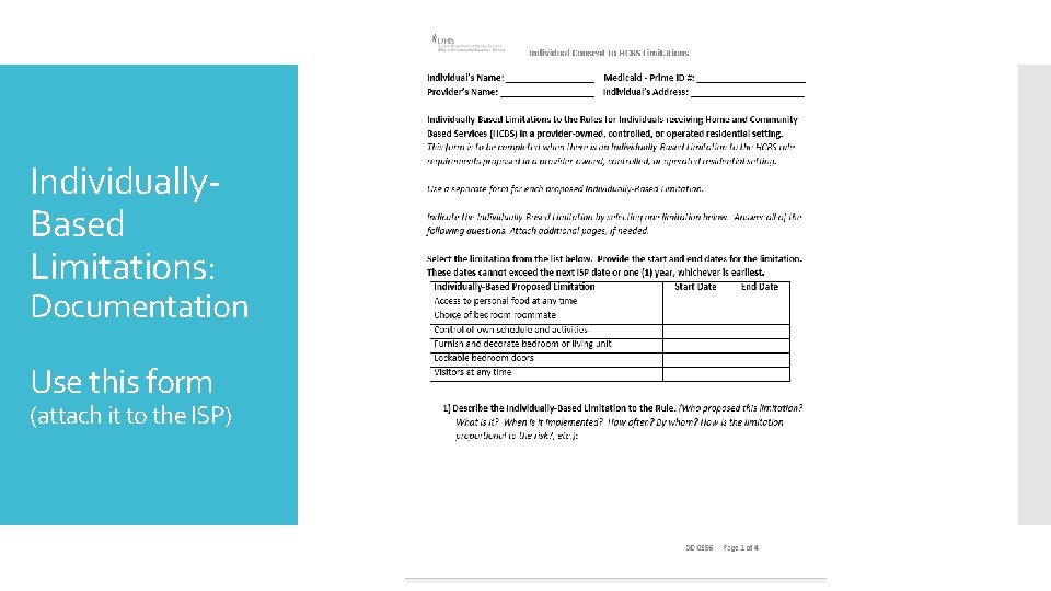 Individually. Based Limitations: Documentation Use this form (attach it to the ISP) 