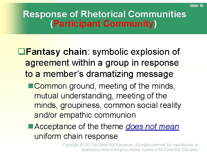 Slide 10 Response of Rhetorical Communities (Participant Community) Fantasy chain: symbolic explosion of agreement