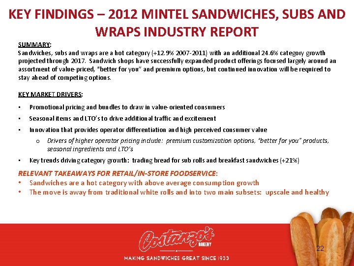 KEY FINDINGS – 2012 MINTEL SANDWICHES, SUBS AND WRAPS INDUSTRY REPORT SUMMARY: Sandwiches, subs