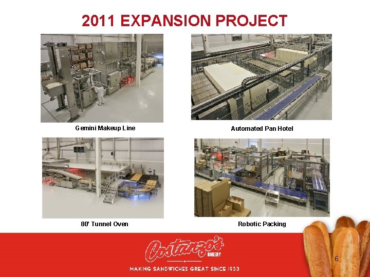 2011 EXPANSION PROJECT Gemini Makeup Line Automated Pan Hotel 80’ Tunnel Oven Robotic Packing