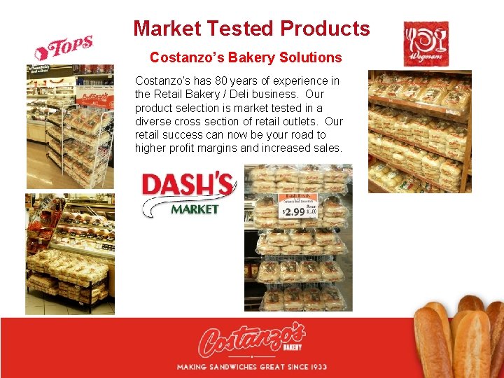 Market Tested Products Costanzo’s Bakery Solutions Costanzo’s has 80 years of experience in the