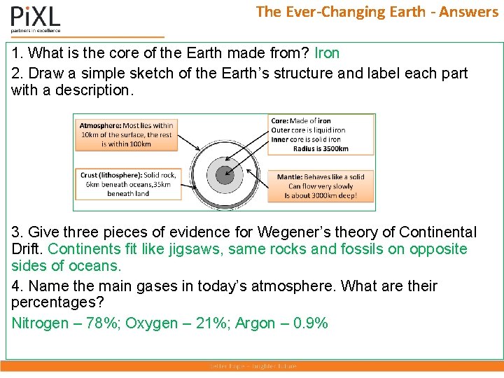 The Ever-Changing Earth - Answers 1. What is the core of the Earth made