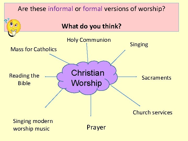 Are these informal or formal versions of worship? What is worship? What do you