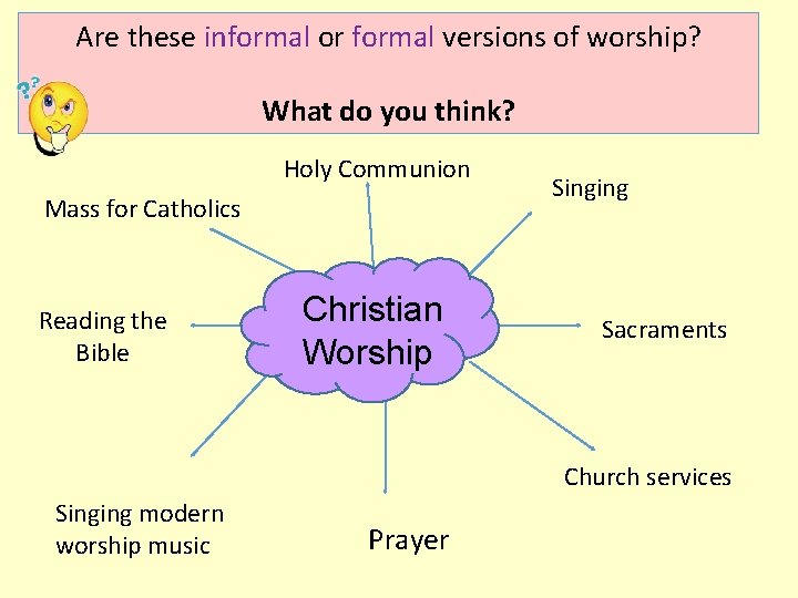 Are these informal or formal versions of worship? What is worship? What do you Are these informal or formal versions of worship? What is worship? What do you