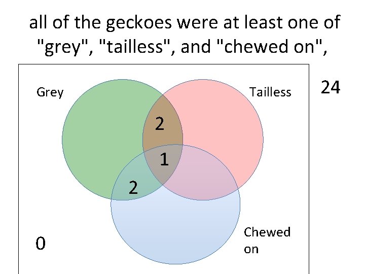  all of the geckoes were at least one of "grey", "tailless", and "chewed