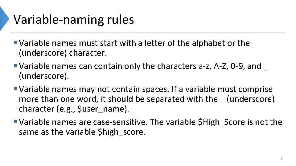 Variable-naming rules § Variable names must start with a letter of the alphabet or