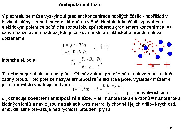 Ambipolární difuze V plazmatu se může vyskytnout gradient koncentrace nabitých částic - například v